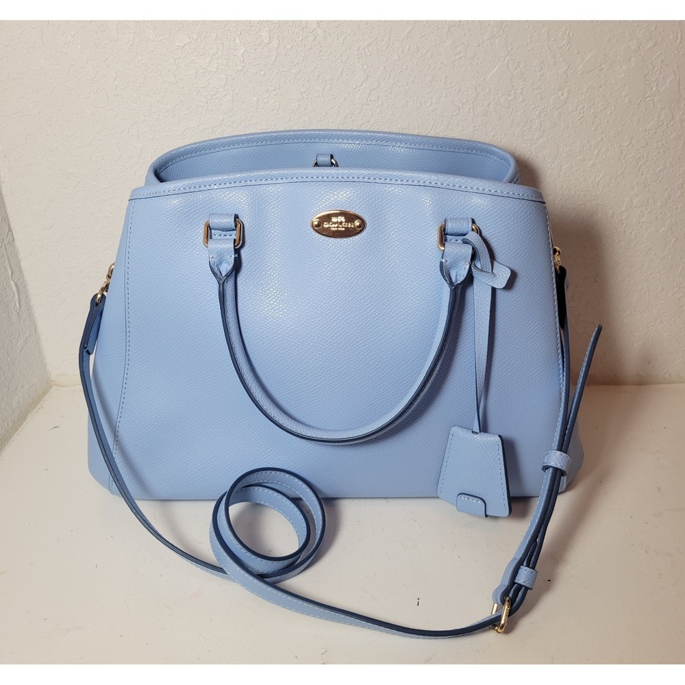 Coach Woman's Small Margot Carryall Satchel Bag Crossgrain Leather - Light blue